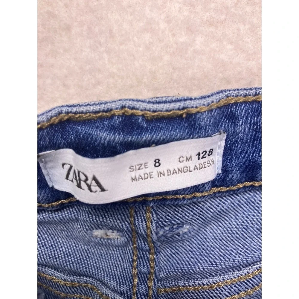 Zara Cargo Jeans‎ Kids Size 8 Blue Denim Straight Leg Utility Pants